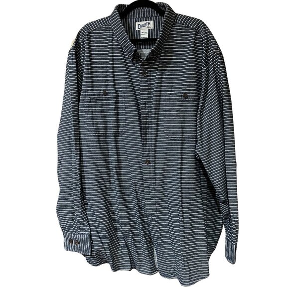 Duluth Trading Denim/White Stripe Button Down Flannel | 3XL Tall - Picture 1 of 3
